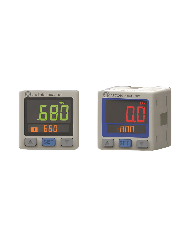 Digital vacuum and pressure switches with two-colour display